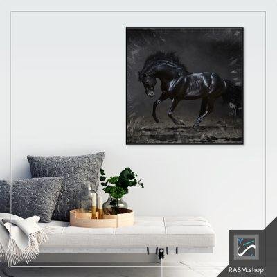 لوحة جدارية حصان أسود كانفس - B1