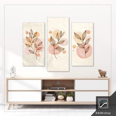 لوحة جدارية ثلاثية بتصميم نباتي عصري كانفس - T34