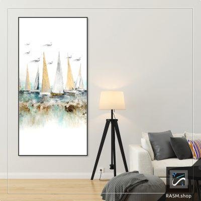 لوحة جدارية طولية بالبحر والسفن - T50