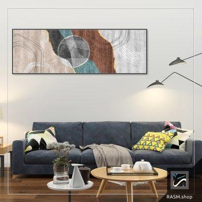 لوحة جدارية تجريدية فاخرة – دائرة مركزية وخطوط هندسية بتدرجات ترابية مع لمسات ذهبية على كانفاس - T59-15050