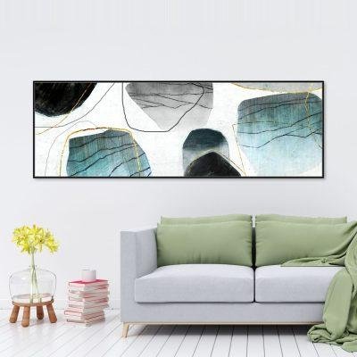 وحة جدارية تجريدية فاخرة – تدرجات الأزرق والأخضر مع لمسات ذهبية على كانفاس - T143