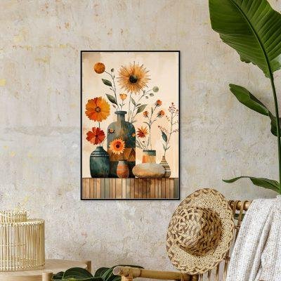 لوحة جدارية تجريدية فازات أزهار كانفس MRT-10006