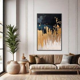 لوحة جدارية تجريدية فاخرة – تصميم أسود وذهبي على كانفاس عالي الجودة MRT-1507