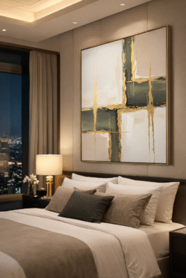 لوحة جدارية – تكوين تجريدي بتفاصيل ذهبية - Rasm-mad-48