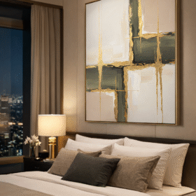 لوحة جدارية – تكوين تجريدي بتفاصيل ذهبية - Rasm-mad-48