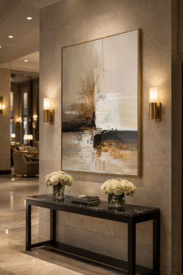 لوحة تجريدية تمازج ألوان ذهبي وبني وبيج