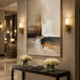 لوحة تجريدية تمازج ألوان ذهبي وبني وبيج