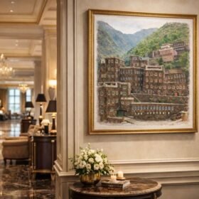 لوحة جدارية معالم عسير قرية رجال ألمع