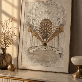 لوحة جدارية فاخرة – عمارة المسجد النبوي من الداخل بتصميم أنيق على كانفاس - RMD100
